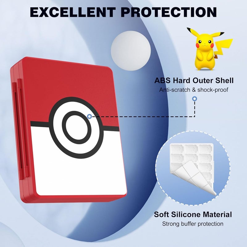 MoKo 60 Game Card Case for Nintendo Switch 2 / Switch OLED / 3DS / 3DSXL, Portable Storage Holder Case for 60 Switch 2 Game Cartridges & 24 3DS Card & 36 Micro SD Cards, Red Ball - Image 4